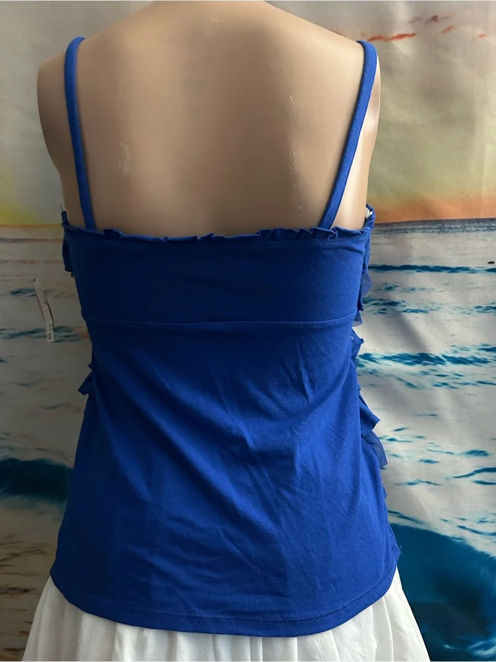 Justice Girls Royal Blue Ruffle Sequin Spaghetti Strap Tank SZ 16 NWT